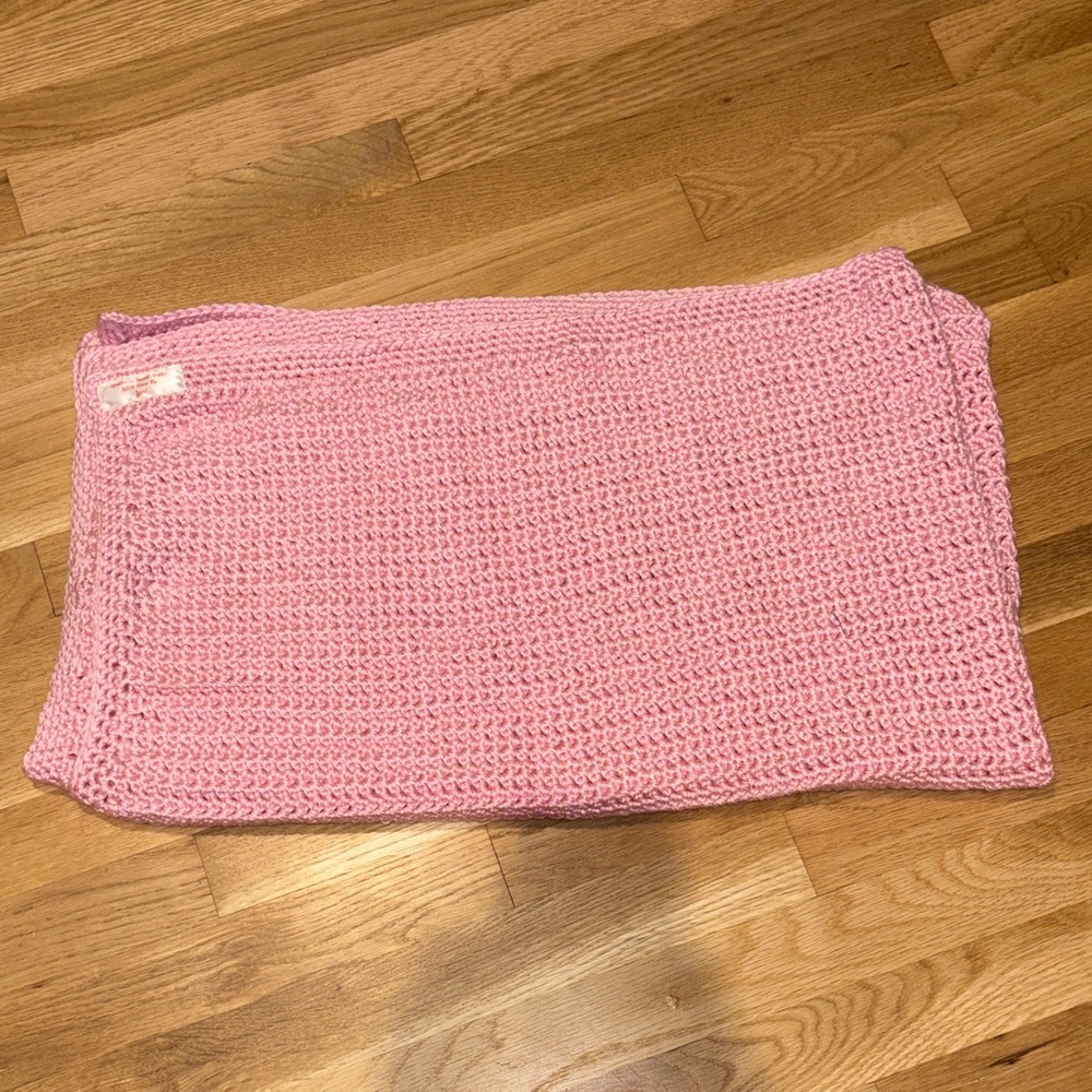 Handmade Pink Knit Blanket, ~ 48 inches x 29 inches, Excellent Condition!